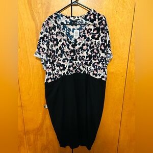 Torrid At the Knee Bodycon Pink and Black Leopard Print Dress